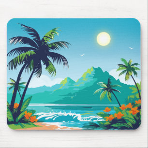 Mousepad Ilha Tropical Verde Ilustrada