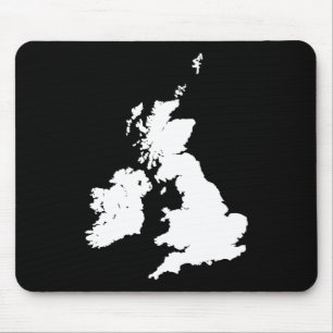Mousepad Ilhas Britânicas - Branco sobre Preto