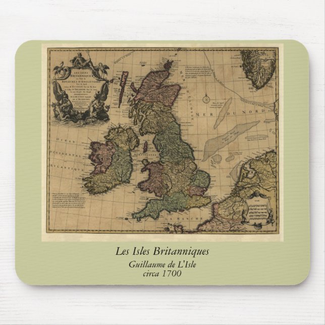 Mousepad Ilhas Britanniques de Les, mapa 1700's (Frente)