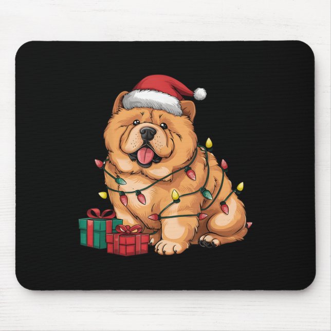 Mousepad Iluminação de Natal Chapéu do Papai Noel Cachorro  (Frente)