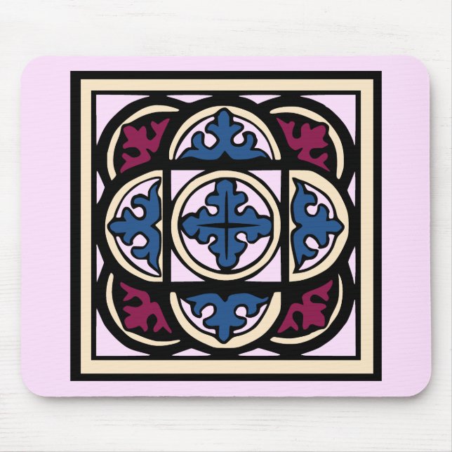 Mousepad Iluminação Medieval Azul Acanthus Deixa-se em Arco (Frente)