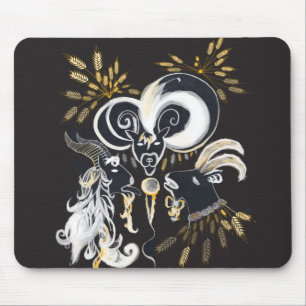 Mousepad Ilustração a tinta preta e branca de Cabras Cant