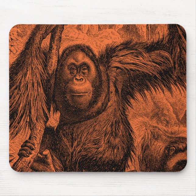 Mousepad Ilustração alaranjada do orangotango do vintage - (Frente)