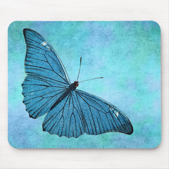 Mousepad Ilustração azul dos 1800s da borboleta da cerceta (Frente)