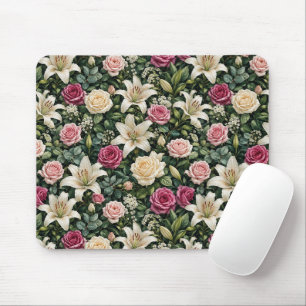 Mousepad Ilustração Botânica Floral de Magnólia Luxuriante