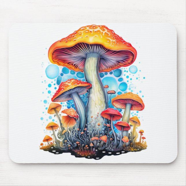 Mousepad Ilustração Colorida de Cogumelo Psicodélico (Frente)