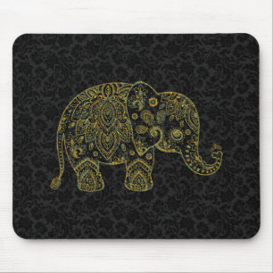 Mousepad Ilustração Colorida do Elefante Floral Paisley