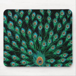 Mousepad Ilustração com as penas do pavão no preto