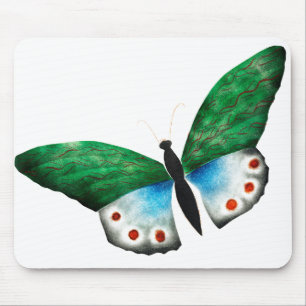 Mousepad Ilustração da Borboleta Verde Azul Vintage