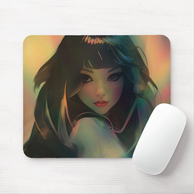 Mousepad Ilustração da Garota do Estilo Animado no Arco-íri (Com mouse)