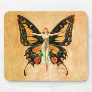 Mousepad Ilustração da Mulher Voando Borboleta Flapper