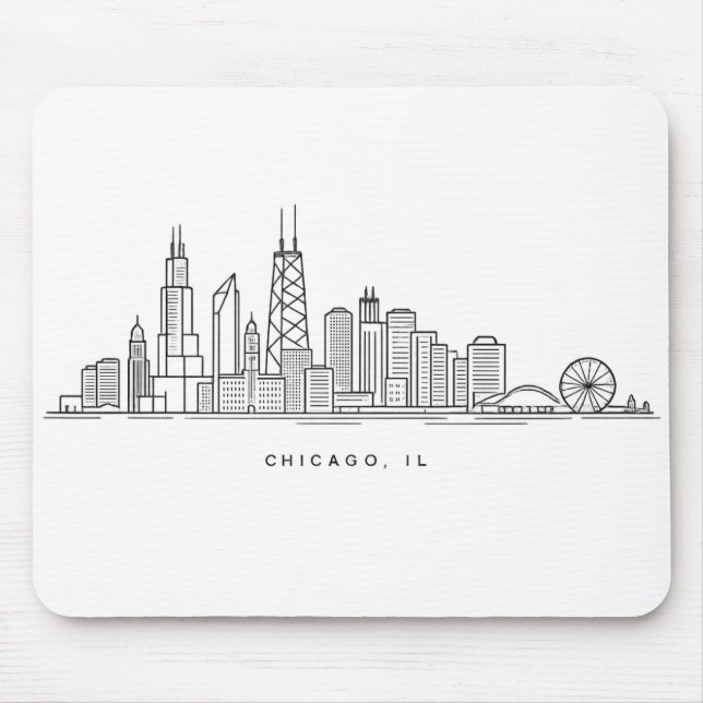 Mousepad Ilustração da Paisagem Urbana de Chicago IL (Frente)