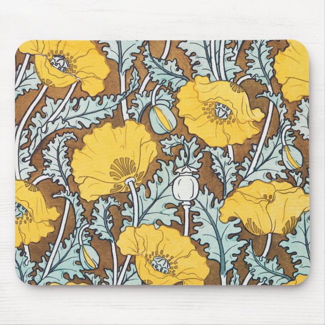Mousepad Ilustração de Arte de Papoula Padrão de Flor (Frente)