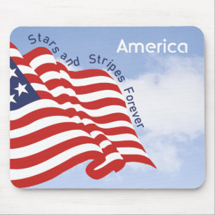 Mousepad Ilustração de Bandeira Americana Céu Azul Vermelho