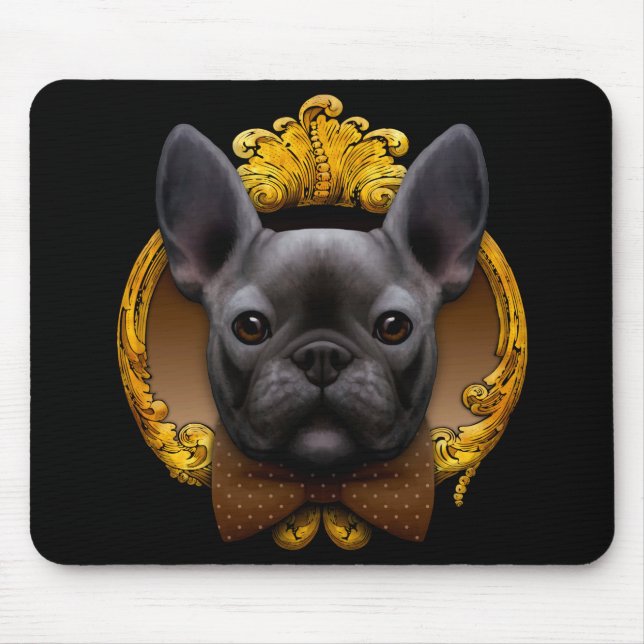 Mousepad Ilustração de buldogue francês, azul (Frente)