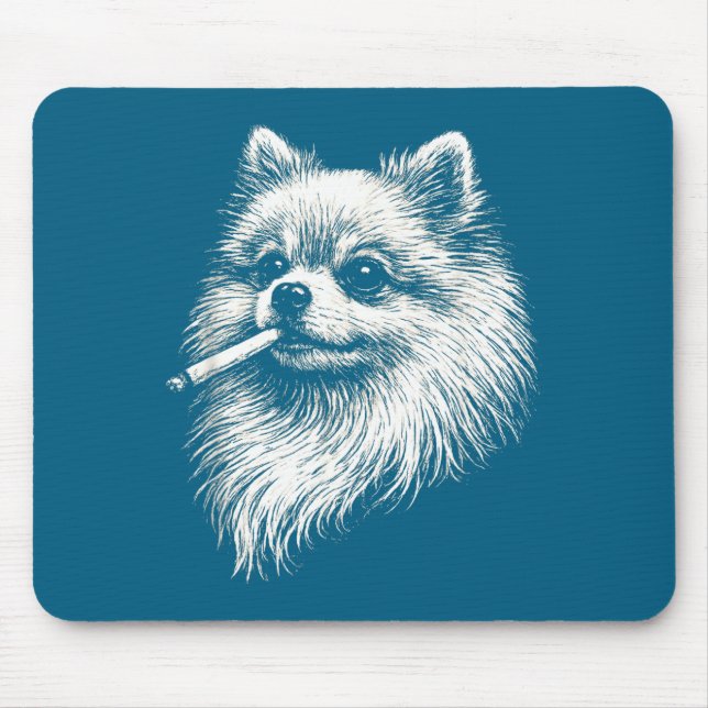 Mousepad Ilustração de cachorro meme de fumar Pomerânia (Frente)