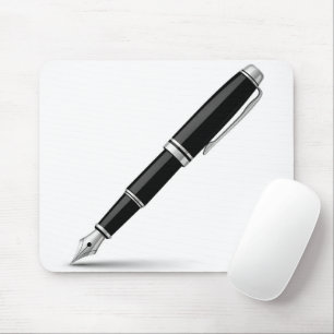 Mousepad Ilustração de Caneta-Tinteiro Preta e Prateada Ele
