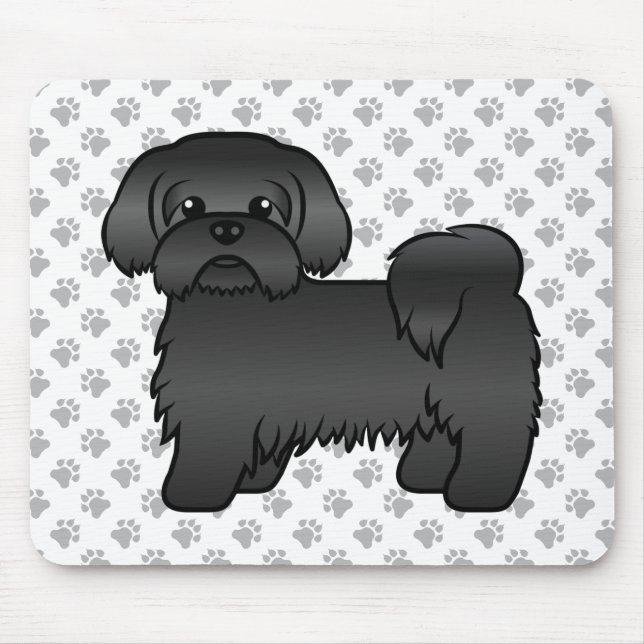 Mousepad Ilustração de Cão de Cartoon Negro Shih Tzu Cute (Frente)