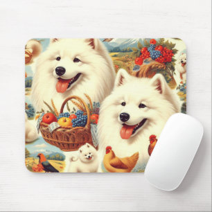 Mousepad Ilustração de Cão Samoyed Vintage