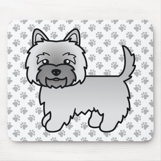 Mousepad Ilustração de Cão Terrier Grey Cairn & Padrão de P (Frente)