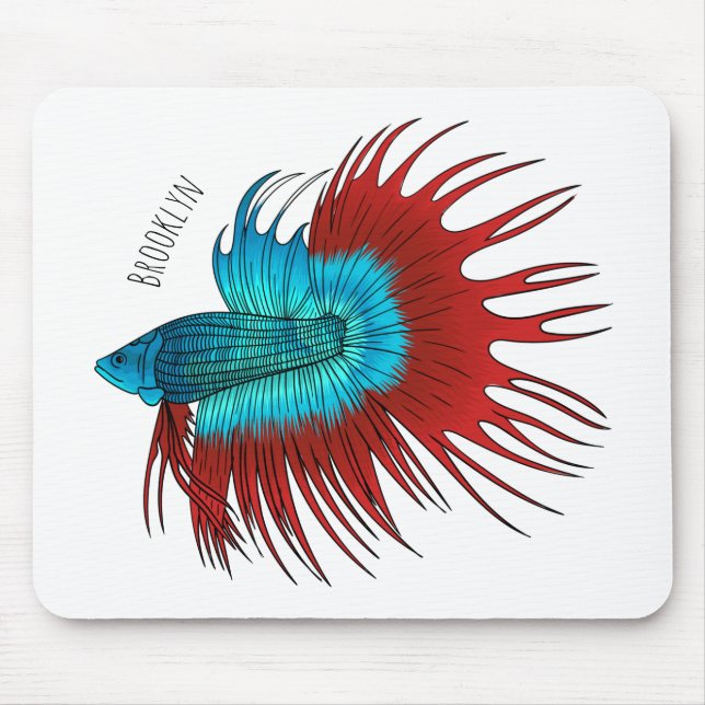 Mousepad Ilustração de cartoon de peixe betta cauda de coro (Frente)