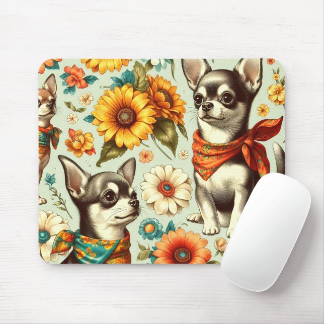 Mousepad Ilustração de Chihuahua Retro Cute (Com mouse)