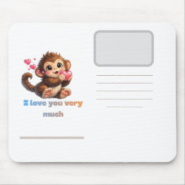 Mousepad Ilustração de Citação Romântica de Macaco Fofo
