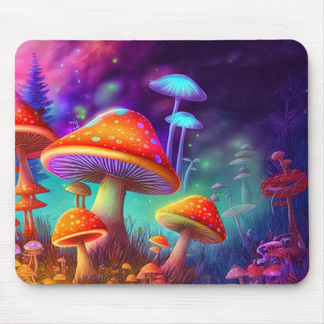 Mousepad Ilustração de Cogumelo Psicodélico Selvagem Vibran (Frente)