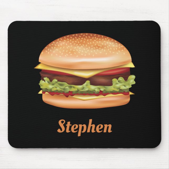 Mousepad Ilustração de Comida Rápida Hamburger com Nome Per (Frente)
