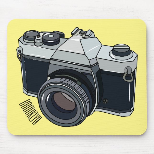 Mousepad Ilustração de desenho animado com câmera de filme (Frente)
