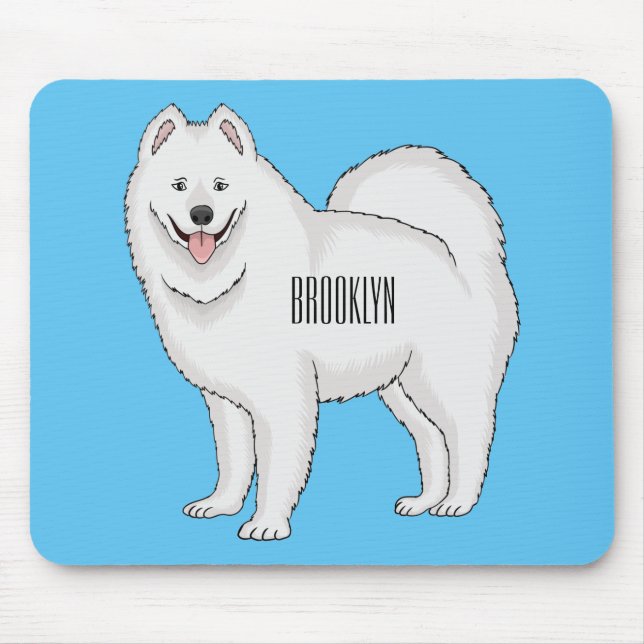Mousepad Ilustração de desenho animado com cão Samoyed (Frente)