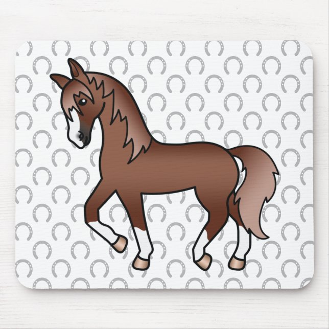 Mousepad Ilustração de desenho animado de cavalo trotando c (Frente)