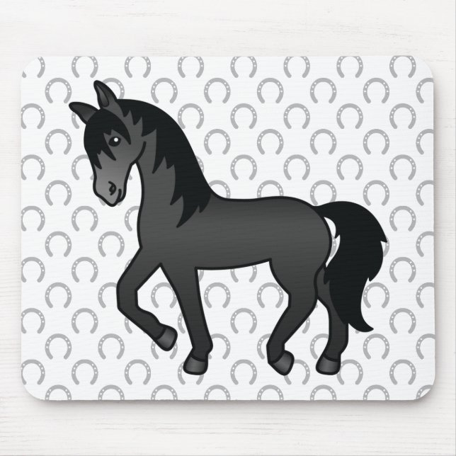 Mousepad Ilustração de desenho animado de cavalo trotando p (Frente)