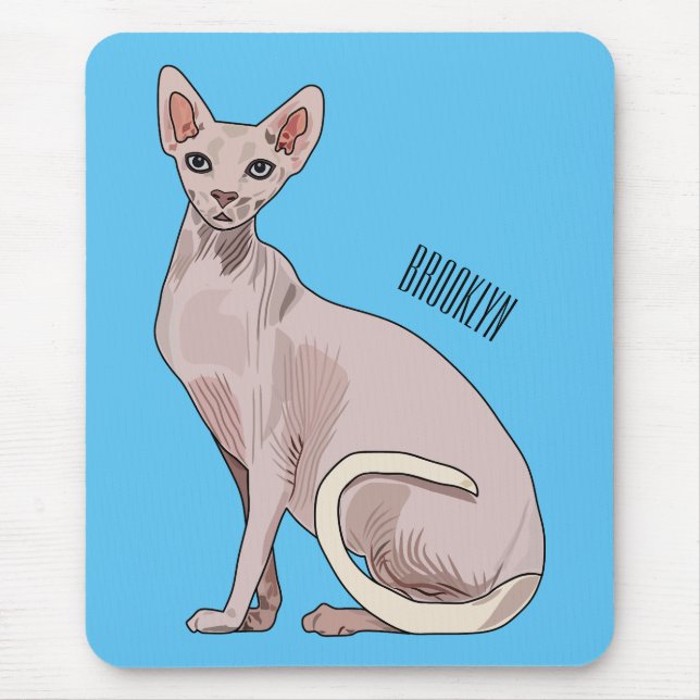 Mousepad Ilustração de desenho animado de gato esphynx (Frente)