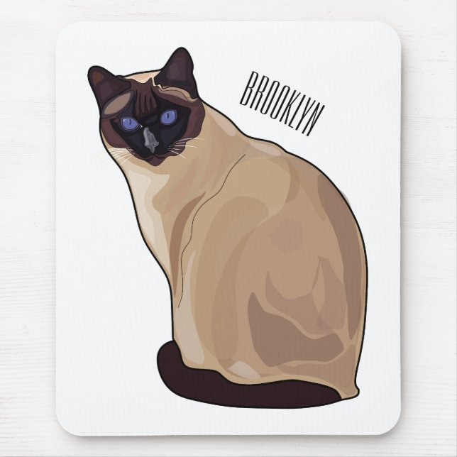 Mousepad Ilustração de desenho animado de gato siamês (Frente)