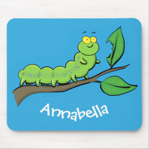 Mousepad Ilustração de desenho animado de lagarta verde fof