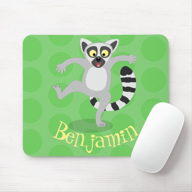 Mousepad Ilustração de desenho animado de lêmur de cauda de (Com mouse)