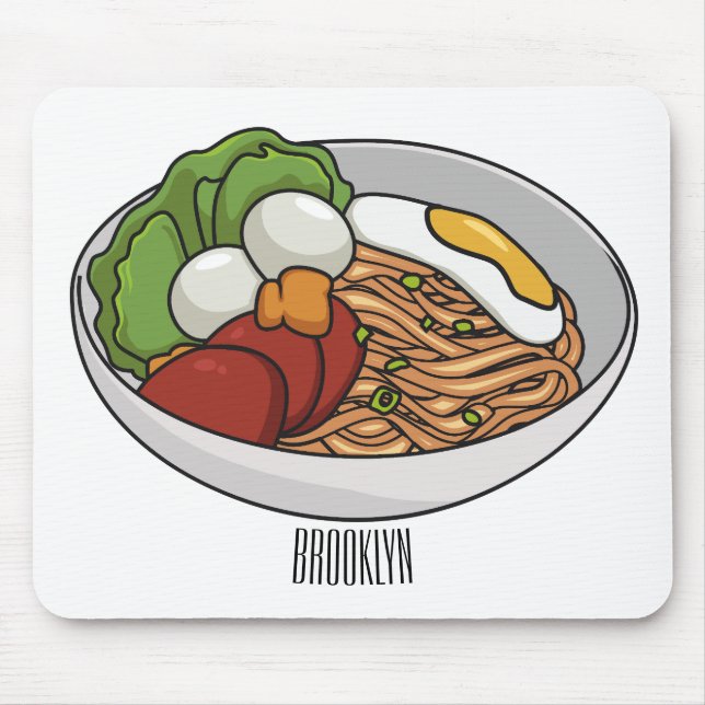 Mousepad Ilustração de desenho animado de macarrão (Frente)