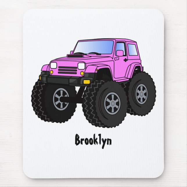 Mousepad Ilustração de desenho animado de monstro rosa (Frente)