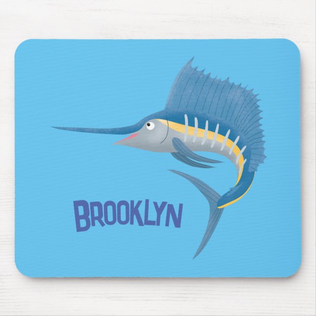 Mousepad Ilustração de desenho animado de peixe-espada (Frente)
