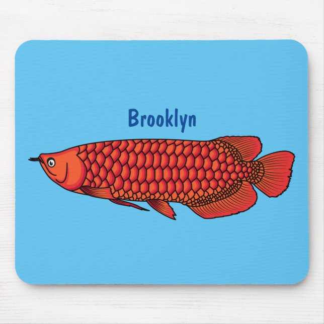 Mousepad Ilustração de desenho animado de peixes da Arowana (Frente)