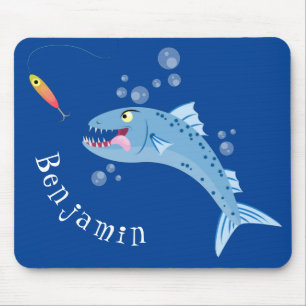 Mousepad Ilustração de desenho animado de pesca com fome 