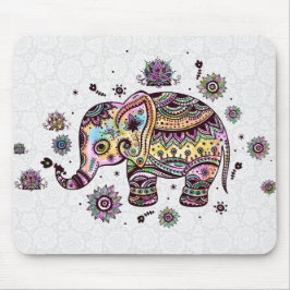 Mousepad Ilustração de Elefante Floral Colorida Bonita