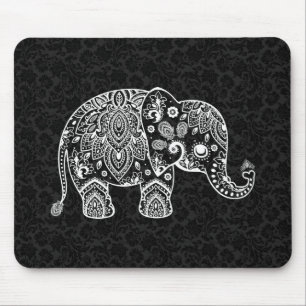 Mousepad Ilustração de Elefante Floral de White Paisley