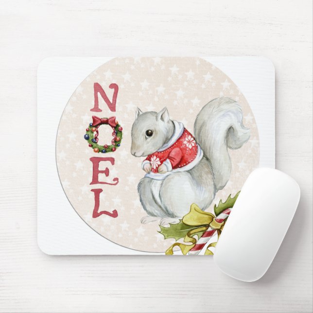 Mousepad Ilustração de Esquilo de Natal (Com mouse)