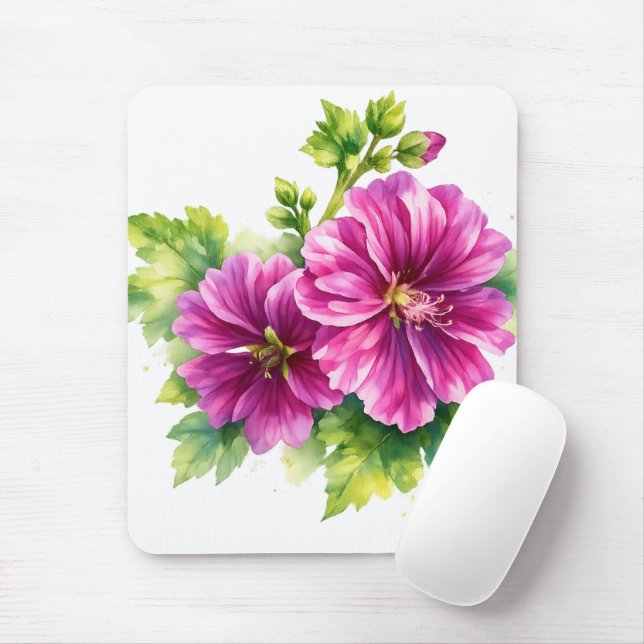Mousepad Ilustração de Flor Aquarela Roxa (Com mouse)