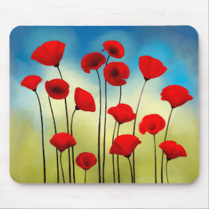 Mousepad Ilustração de flor picante, campo verde, céu azul