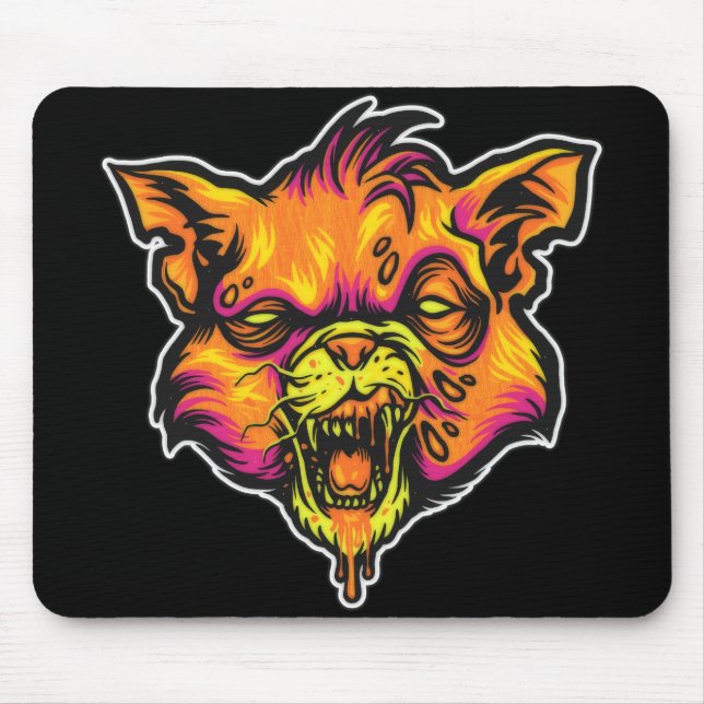 Mousepad Ilustração de Gato de Rabid Louco (Frente)