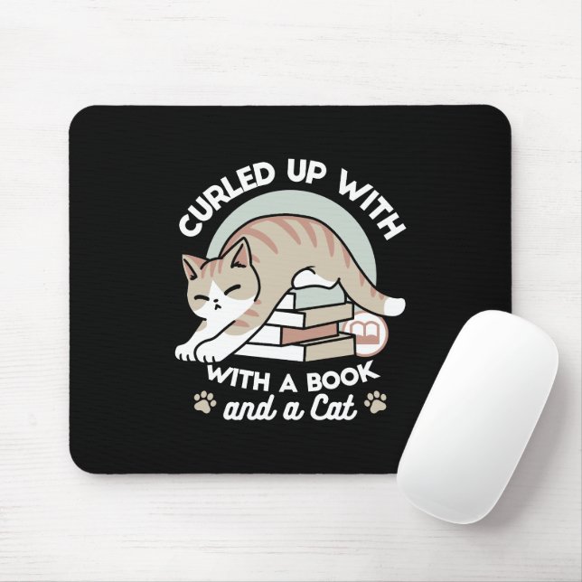 Mousepad Ilustração de Gato do Livro ao Longo - Enrolada e  (Com mouse)