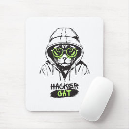 Mousepad Ilustração de Gato Hacker Fofo – Presente de Ciber